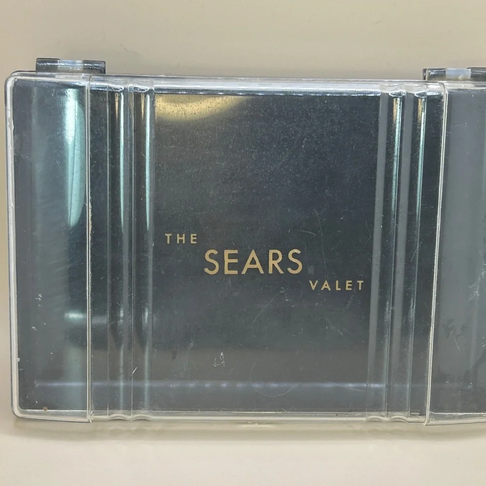 The Sears Valet Vintage Black Plastic Compartment Box with Yellow Felt Interior
